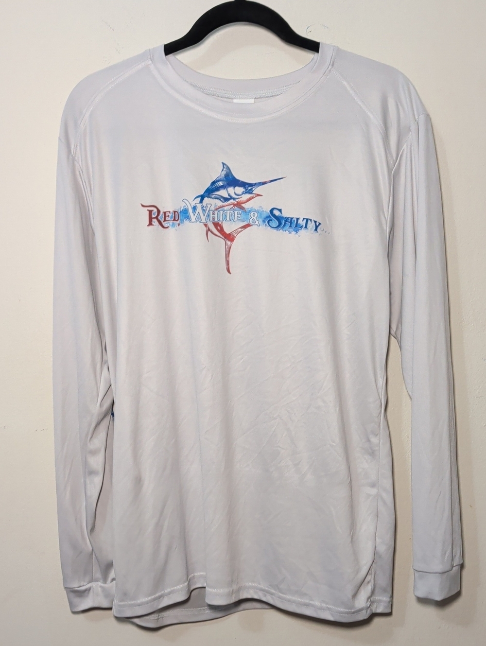 Paragon SPF 50+ Deep Sea Fishing Shirt Gray Red White & Salty Marlin Mens Size S